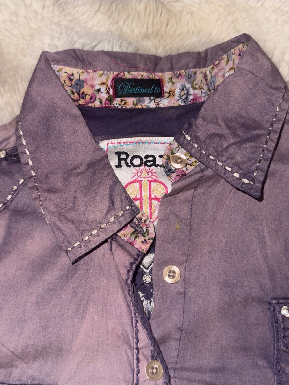 Roar Lavender Button-Down Shirt with Embellished Pocket